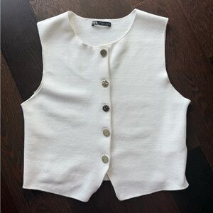 Zara White Button Up Vest